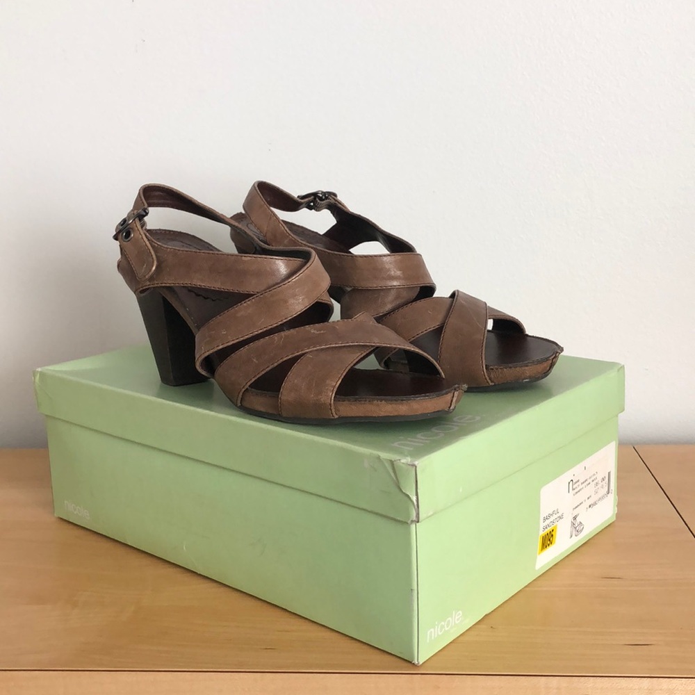 Nicole Shoes Strappy Leather Heel Sandals